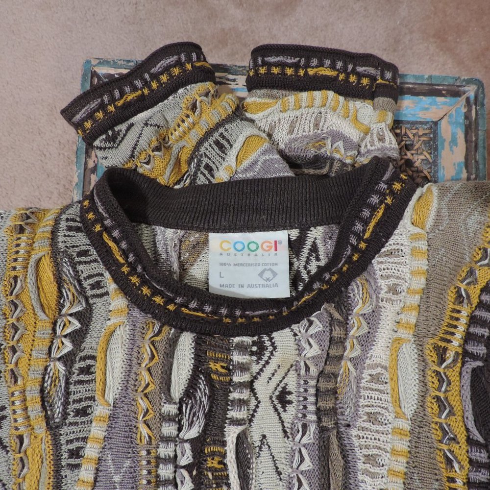 Men's Vintage COOGI sweater sz L browns and gold - Picture 9 of 11